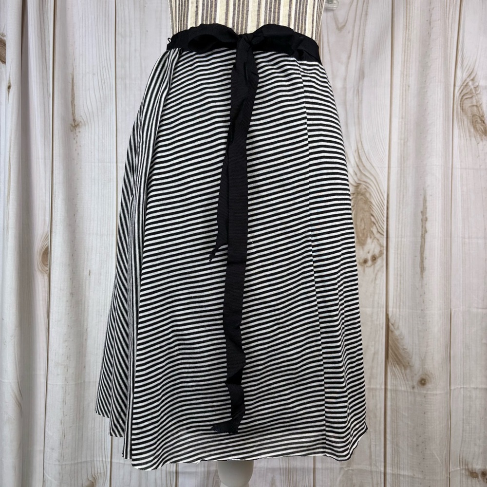 Anthropologie Poleci Wrap Around Skirt Striped Tie Thru Lined Black White Size L - Picture 3 of 13
